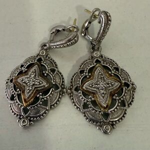 Judith Ripka Two-Tone Filigree Star Drop Earrings - 925 Silver & Gold